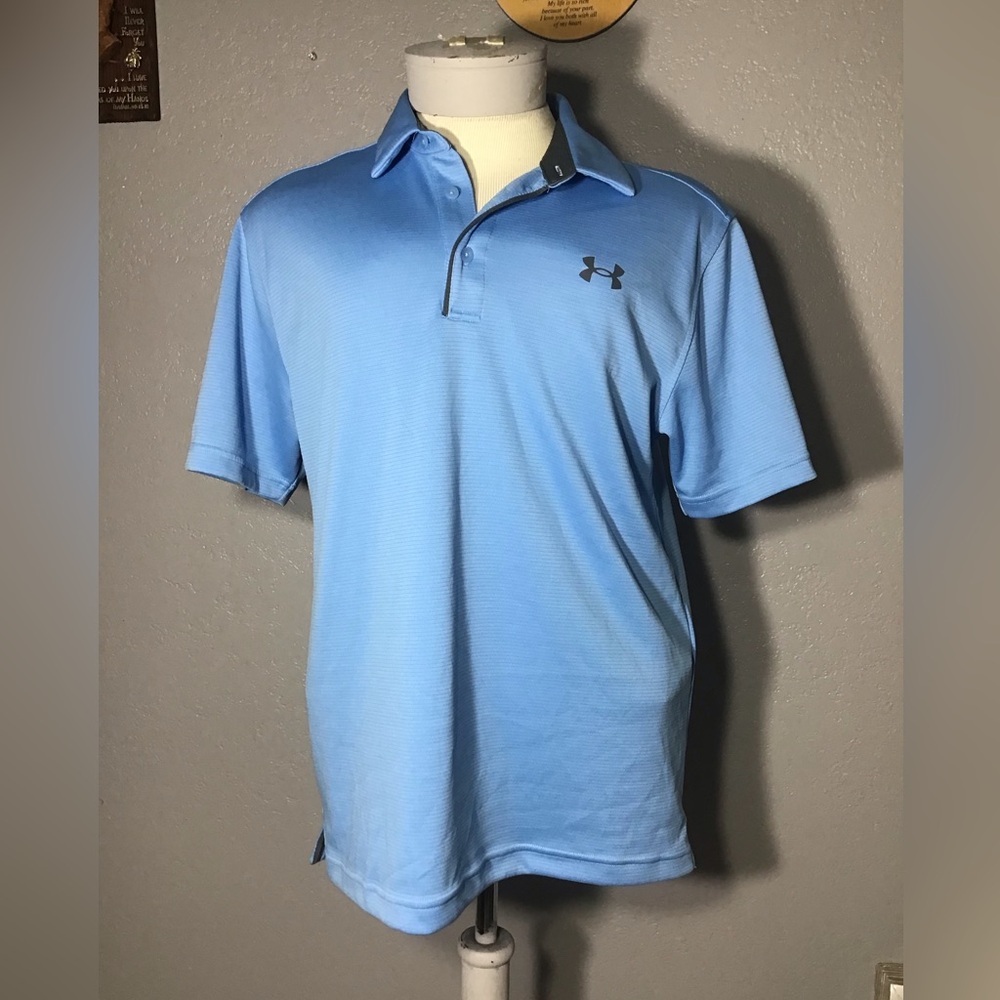 UNDER ARMOUR SHIRT HEATGEAR GOLF POLO SHORT SLEEVE Sz L BLUE  100% POLYESTER